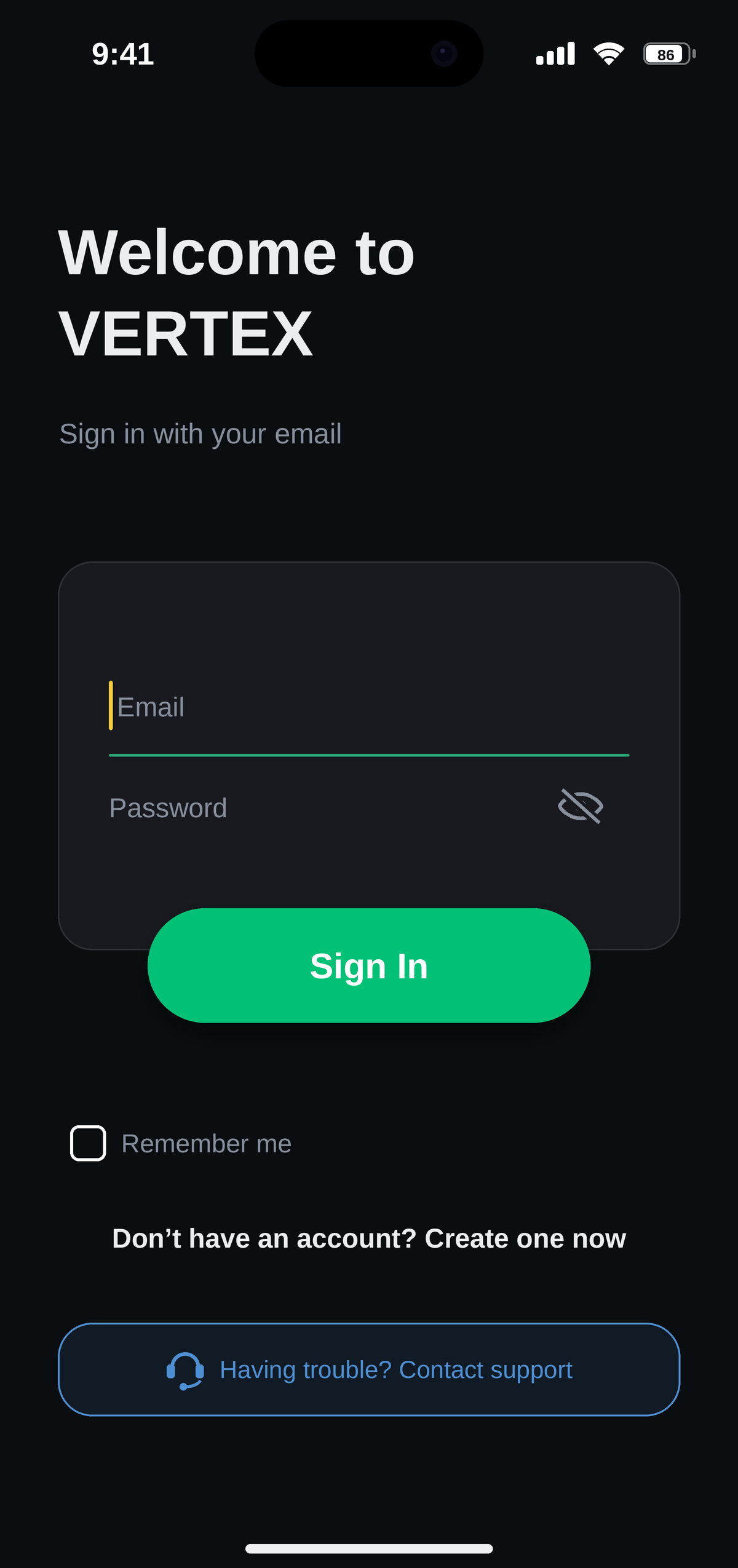 Vertex App - Login Screen